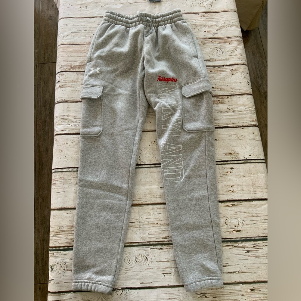 Under‎ Armour Men’s XS Maryland Terps Icon Fleece Cargo Pants Gray Loose Fit NWT